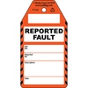 Reported Fault tag, English, Black on Orange, White, 80,00 mm (W) x 150,00 mm (H)